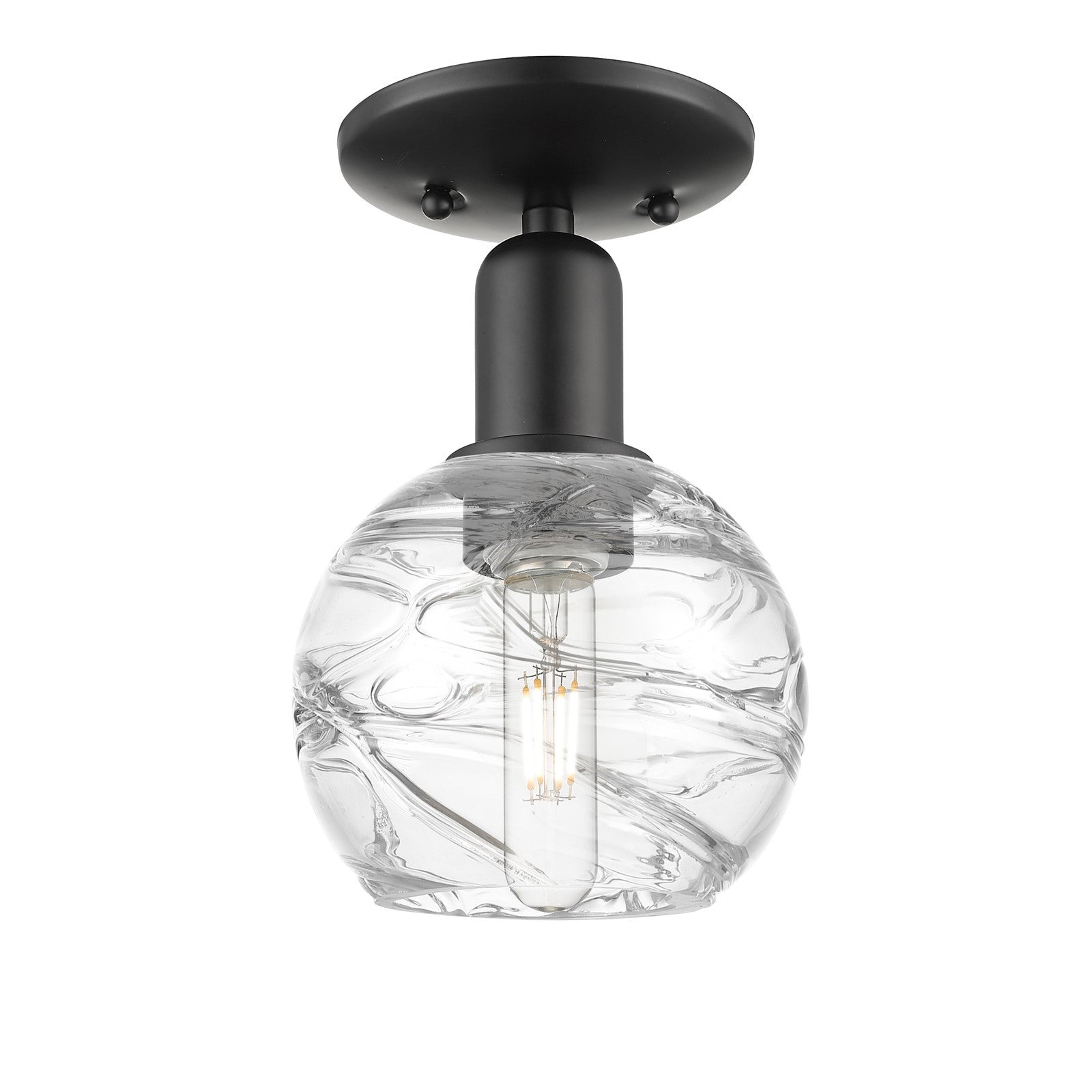 Innovations Athens Deco Swirl 6in 1-Light Semi-Flush Mount | Industrial Matte Black Steel and Clear Deco Swirl Glass | Model 716-1C-BK-G1213-6CL