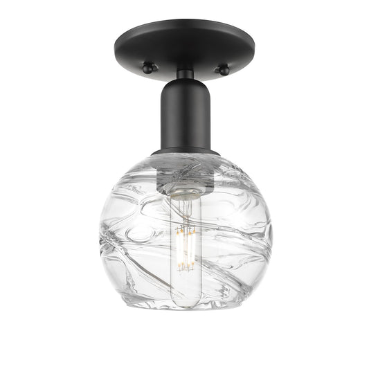 Innovations Athens Deco Swirl 6in 1-Light Semi-Flush Mount | Industrial Matte Black Steel and Clear Deco Swirl Glass | Model 716-1C-BK-G1213-6CL