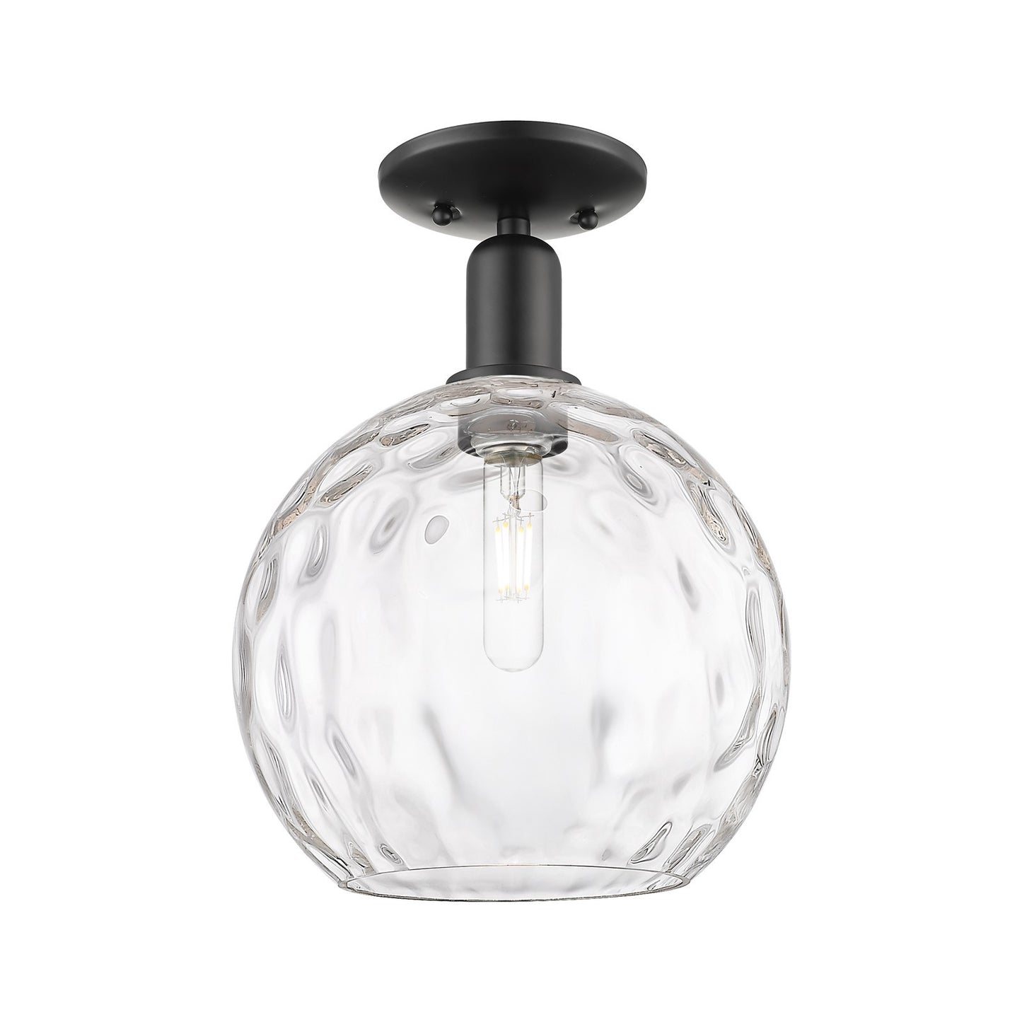 Innovations Athens Water Glass 10in 1-Light Semi-Flush Mount | Industrial Matte Black Steel and Clear Glass | Entryway & | Model 716-1C-BK-G1215-10