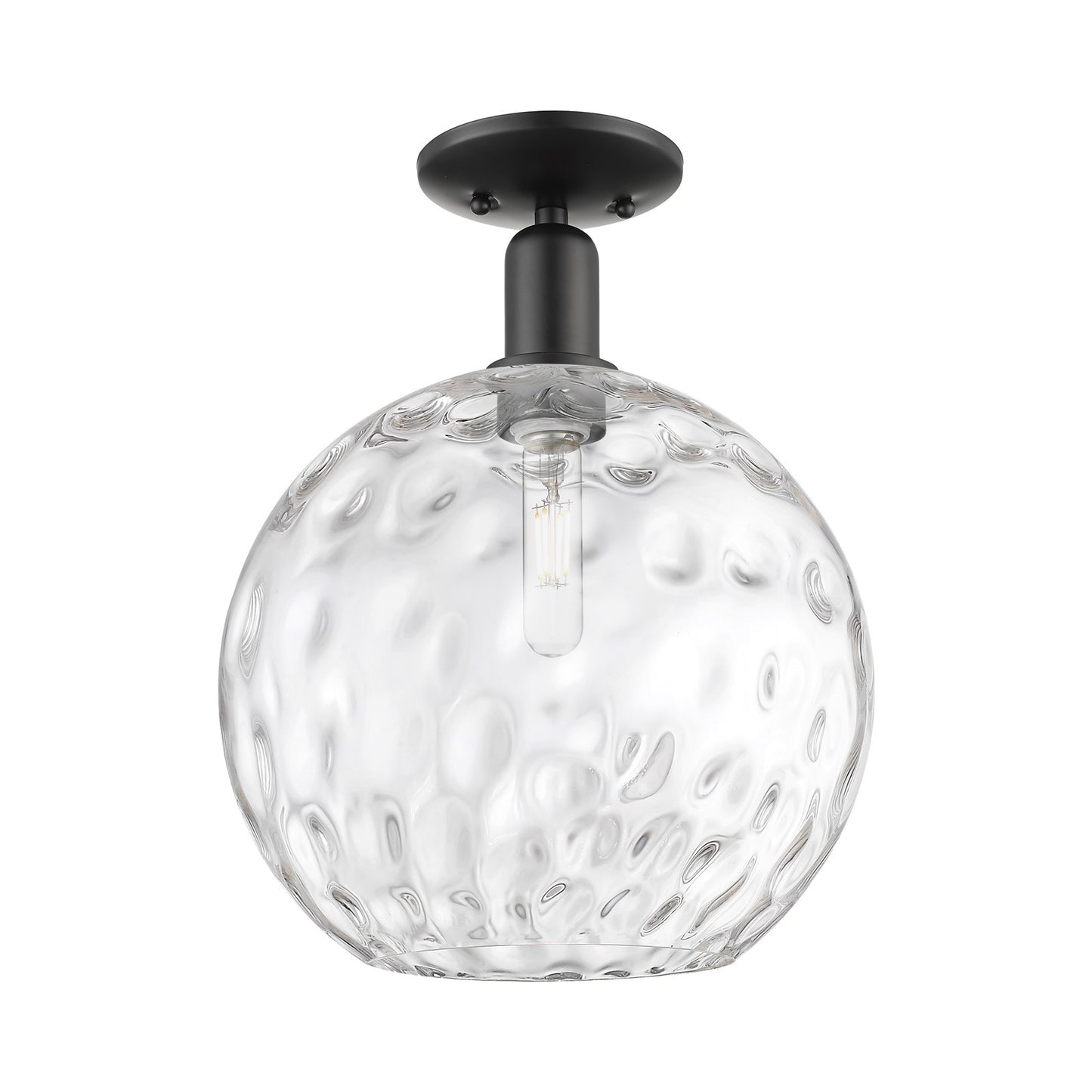 Innovations Athens Water Glass 12in 1-Light Semi-Flush Mount | Industrial Matte Black Steel and Clear Glass | Entryway & | Model 716-1C-BK-G1215-12