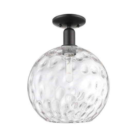 Innovations Athens Water Glass 12in 1-Light Semi-Flush Mount | Industrial Matte Black Steel and Clear Glass | Entryway & | Model 716-1C-BK-G1215-12