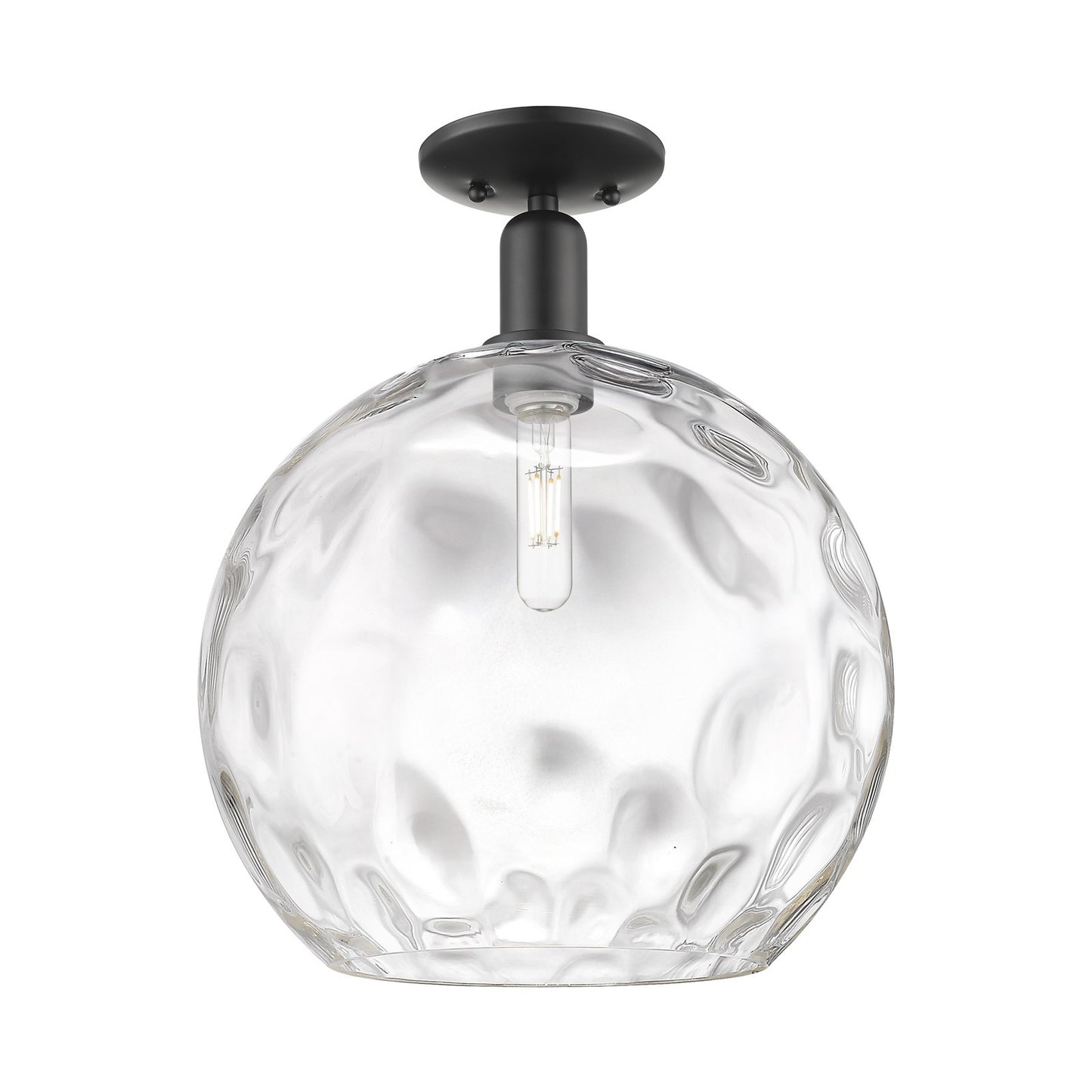 Innovations Athens Water Glass 13in 1-Light Semi-Flush Mount | Industrial Matte Black Steel and Clear Glass | Entryway & | Model 716-1C-BK-G1215-14