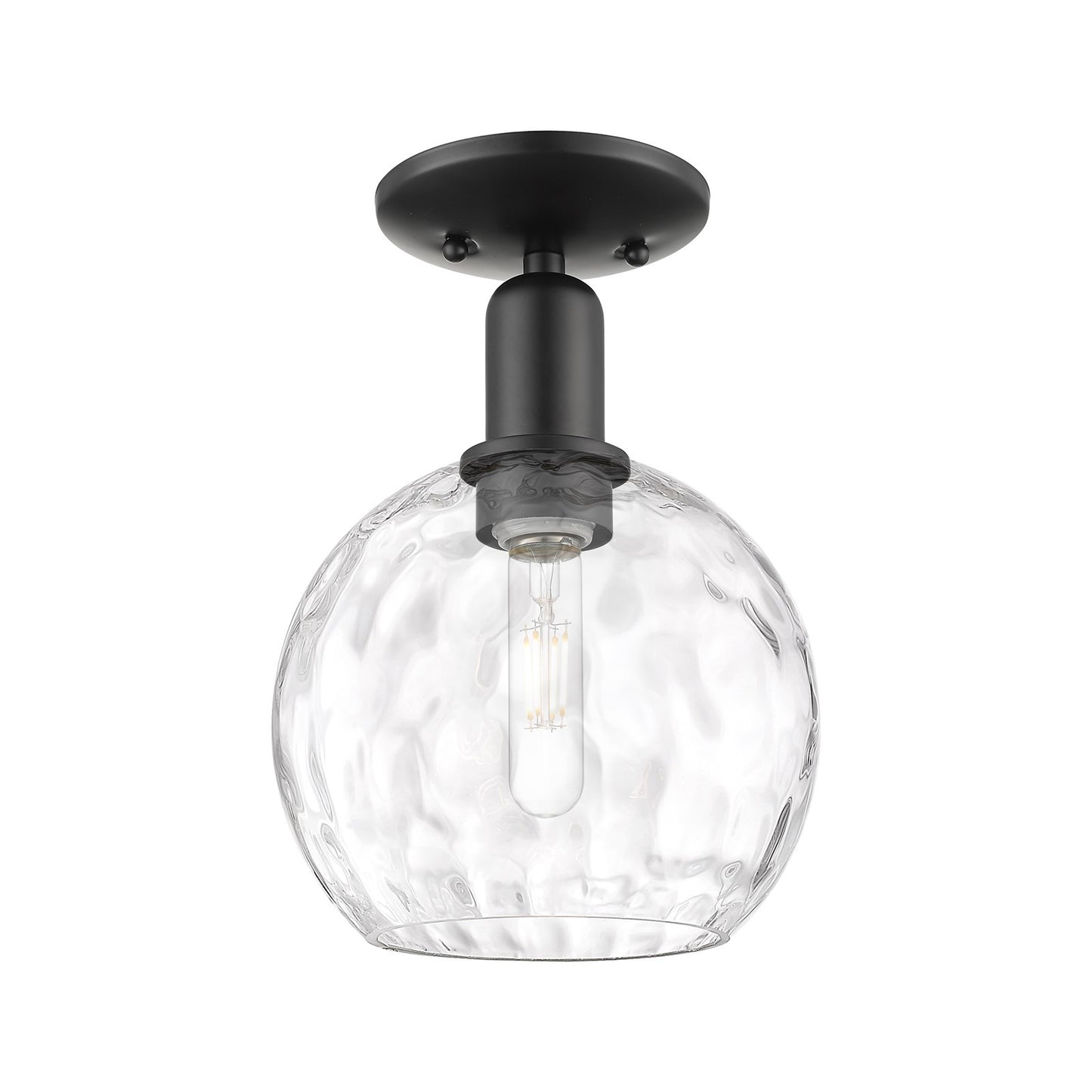 Innovations Athens 8in 1-Light Semi-Flush Mount | Industrial Matte Black Steel and Clear Water Glass | Damp-Rated Hallway & | Model 716-1C-BK-G1215-8