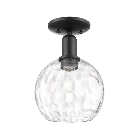 Innovations Athens 8in 1-Light Semi-Flush Mount | Industrial Matte Black Steel and Clear Water Glass | Damp-Rated Hallway & | Model 716-1C-BK-G1215-8
