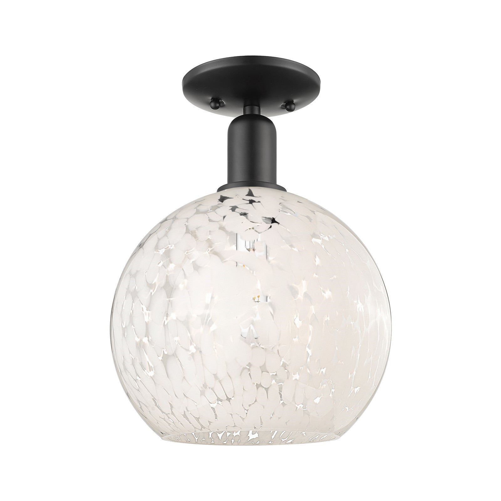 Innovations Arcadia 10in 1-Light Semi-Flush Mount | Industrial Matte Black Steel and White Mouchette Glass | Hallway & | Model 716-1C-BK-G1216-10WM