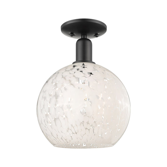 Innovations Arcadia 10in 1-Light Semi-Flush Mount | Industrial Matte Black Steel and White Mouchette Glass | Hallway & | Model 716-1C-BK-G1216-10WM