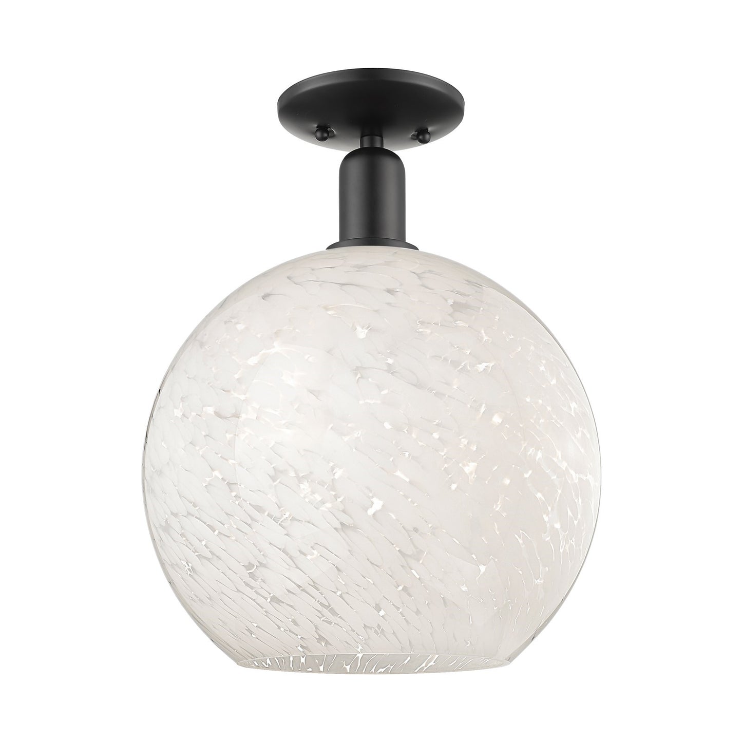 Innovations Arcadia 12in 1-Light Semi-Flush Mount | Industrial Matte Black Steel and White Mouchette Glass | Entryway & | Model 716-1C-BK-G1216-12WM