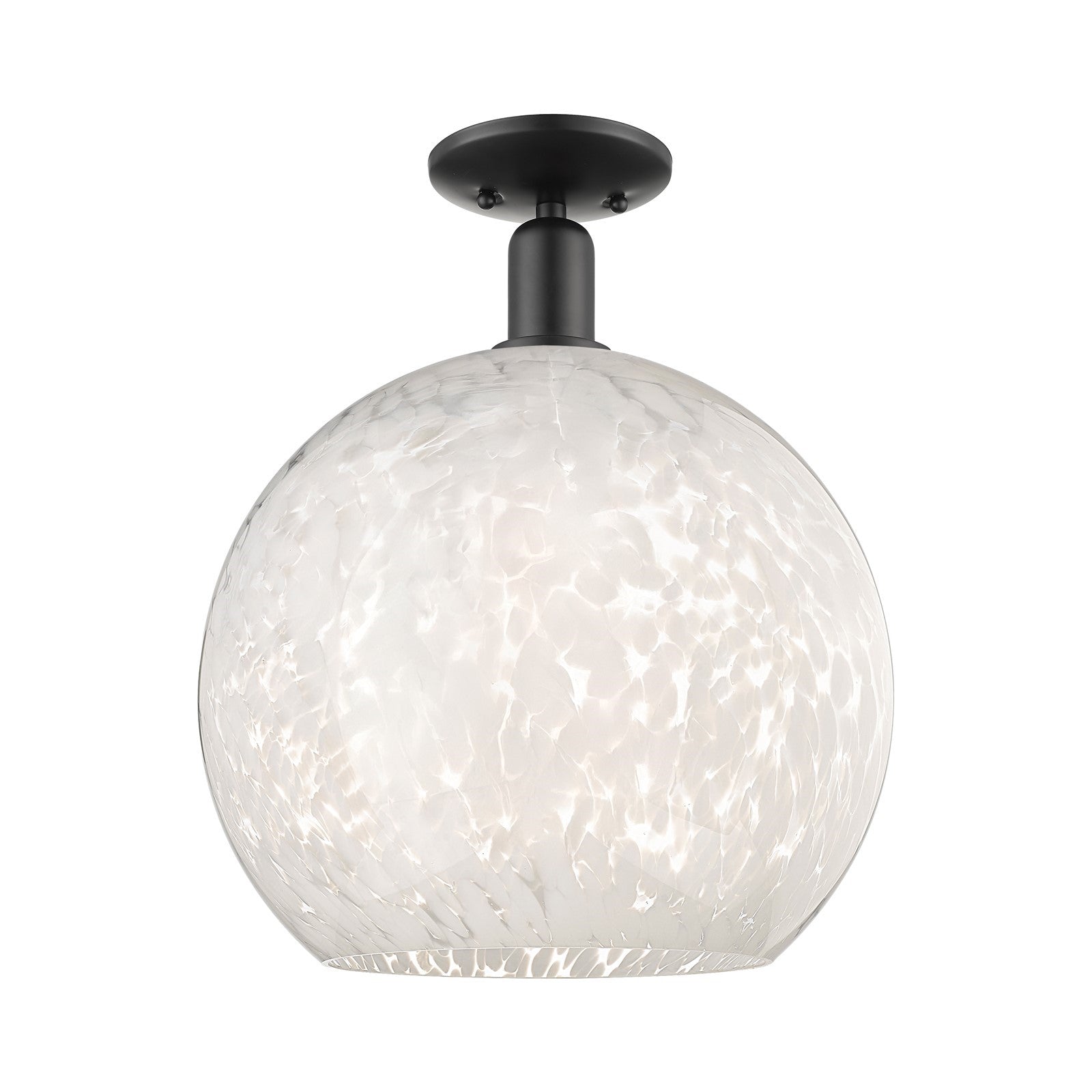 Innovations Lighting Arcadia 14in 1-Light Semi-Flush Mount | Industrial Matte Black Steel and White Mouchette Glass | Model 716-1C-BK-G1216-14WM