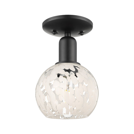 Innovations Lighting Arcadia 6in 1-Light Semi-Flush Mount | Industrial Matte Black Steel and White Mouchette Glass | Kitchen & | Model 716-1C-BK-G1216-6WM