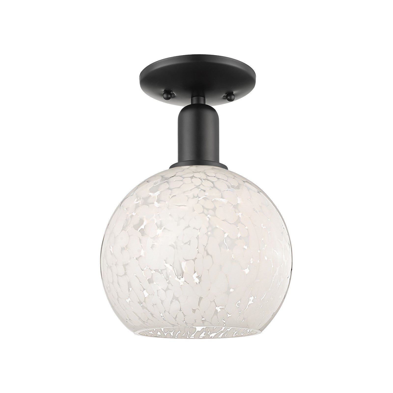 Innovations White Mouchette 8in 1-Light Semi-Flush Mount | Industrial Matte Black Steel and White Glass | Entryway & Hallway | Model 716-1C-BK-G1216-8WM