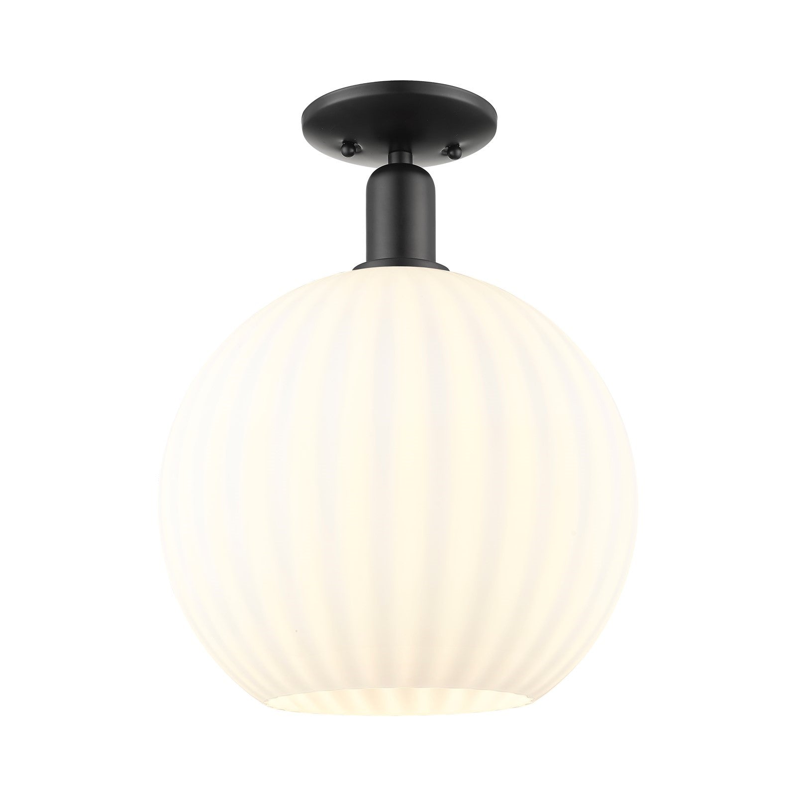 Innovations Arcadia 12in 1-Light Semi-Flush Mount | Industrial Matte Black Steel and White Venetian Glass | Entryway & | Model 716-1C-BK-G1217-12WV