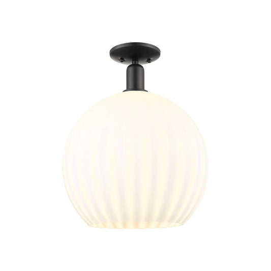 Innovations Lighting Arcadia 14in 1-Light Semi-Flush Mount | Industrial Matte Black Steel and White Venetian Glass | Entryway | Model 716-1C-BK-G1217-14WV