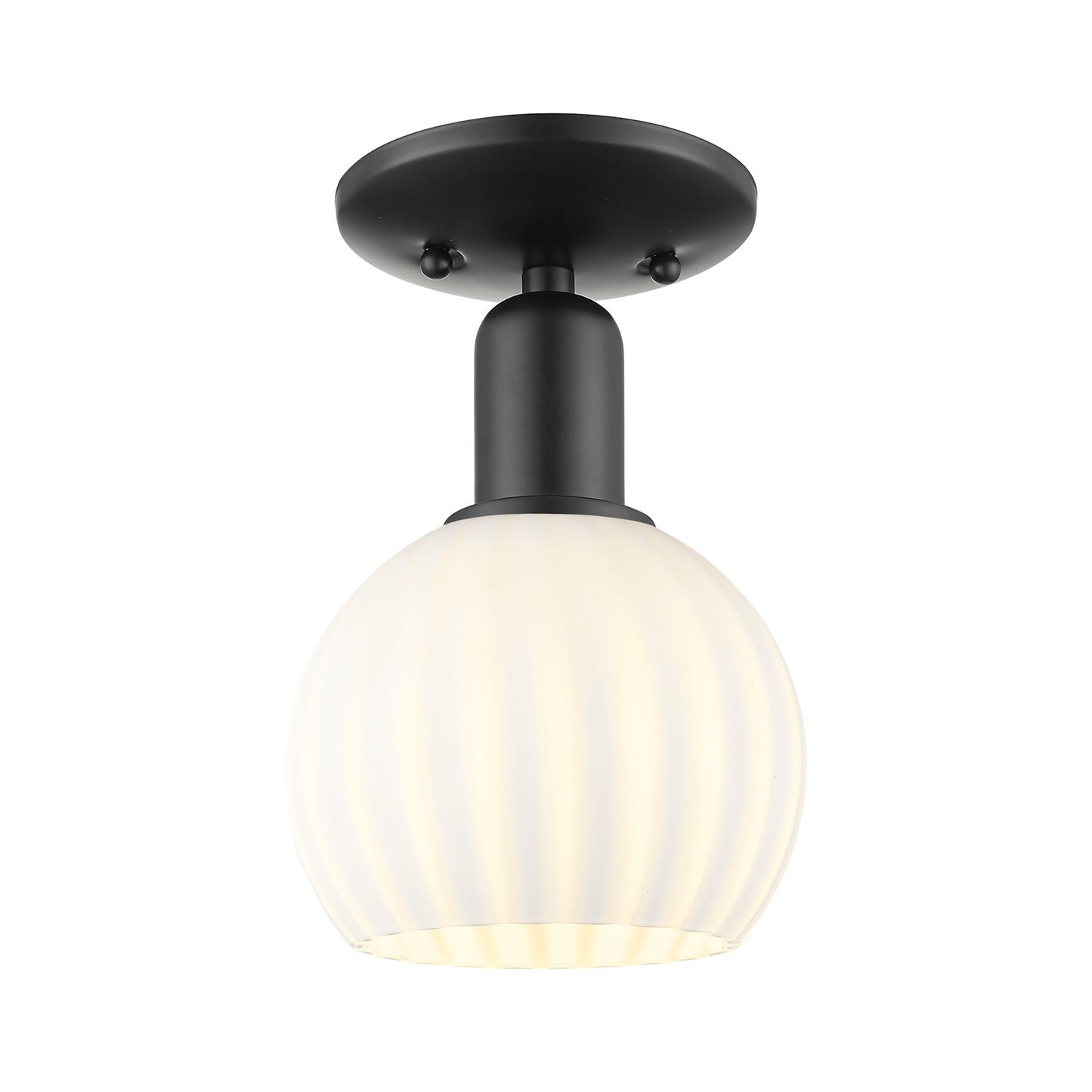 Innovations Lighting Arcadia 6in 1-Light Semi-Flush Mount | Industrial Matte Black Steel and White Venetian Glass | Hallway & | Model 716-1C-BK-G1217-6WV