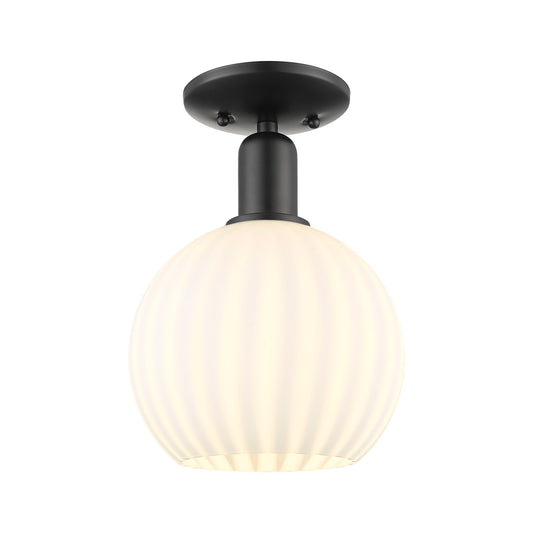 Innovations Lighting Arcadia 8in 1-Light Semi-Flush Mount | Industrial Matte Black Steel and White Venetian Glass | Entryway & | Model 716-1C-BK-G1217-8WV