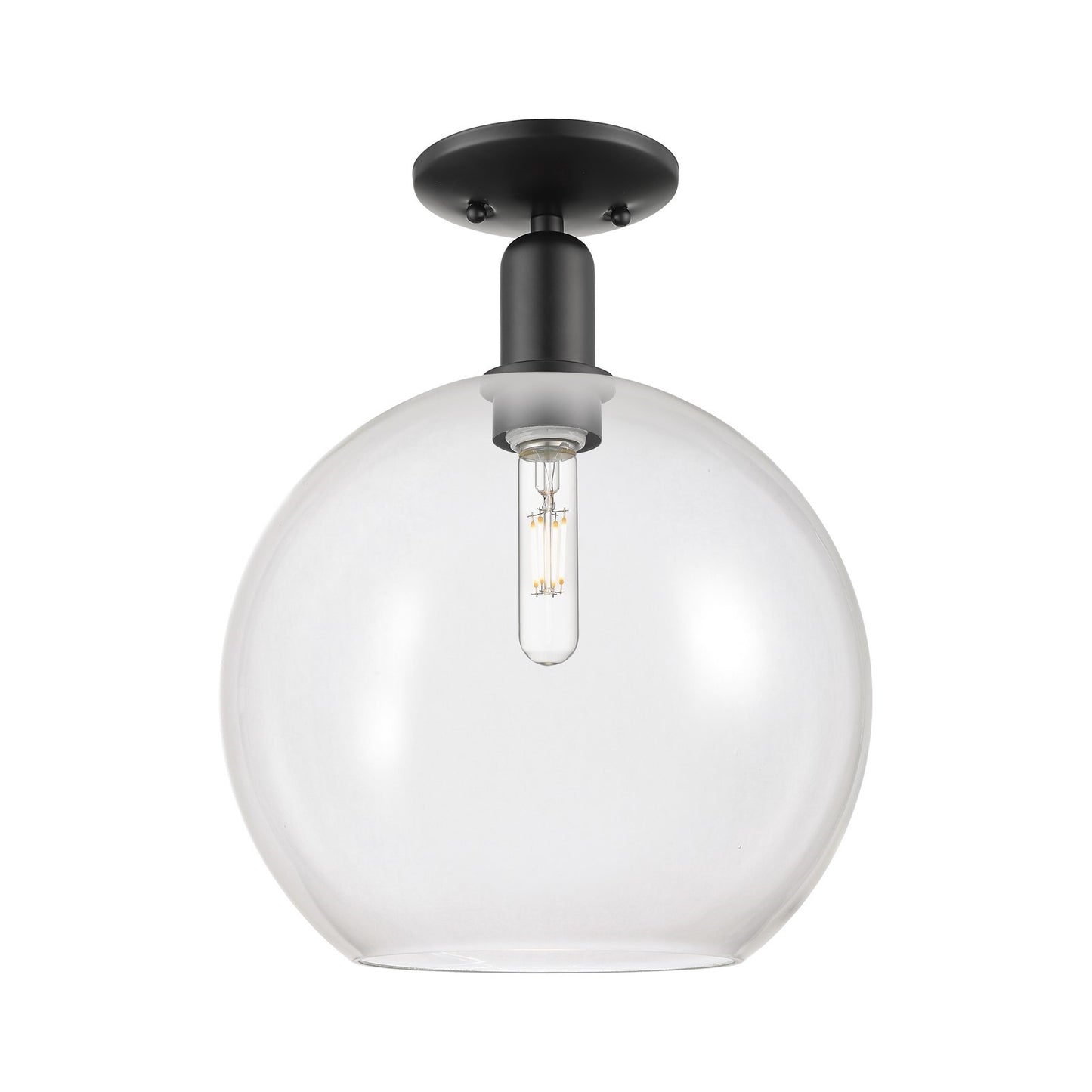 Innovations Athens 12in 1-Light Semi-Flush Mount | Industrial Matte Black Steel and Clear Glass | Entryway & Hallway | 11.75 x | Model 716-1C-BK-G122-12