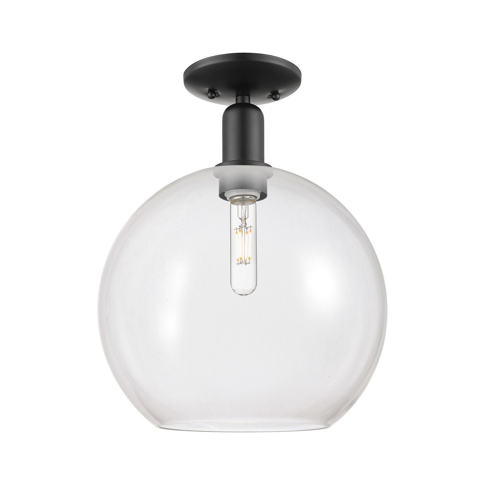 Innovations Athens 12in 1-Light Semi-Flush Mount | Industrial Matte Black Steel and Clear Glass | Entryway & Hallway | 11.75 x | Model 716-1C-BK-G122-12