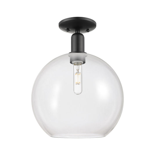 Innovations Athens 12in 1-Light Semi-Flush Mount | Industrial Matte Black Steel and Clear Glass | Entryway & Hallway | 11.75 x | Model 716-1C-BK-G122-12