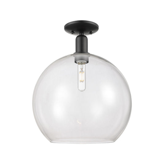 Innovations Athens 14in 1-Light Semi-Flush Mount | Industrial Matte Black Steel and Clear Glass | Entryway & Hallway | 13.75 x | Model 716-1C-BK-G122-14