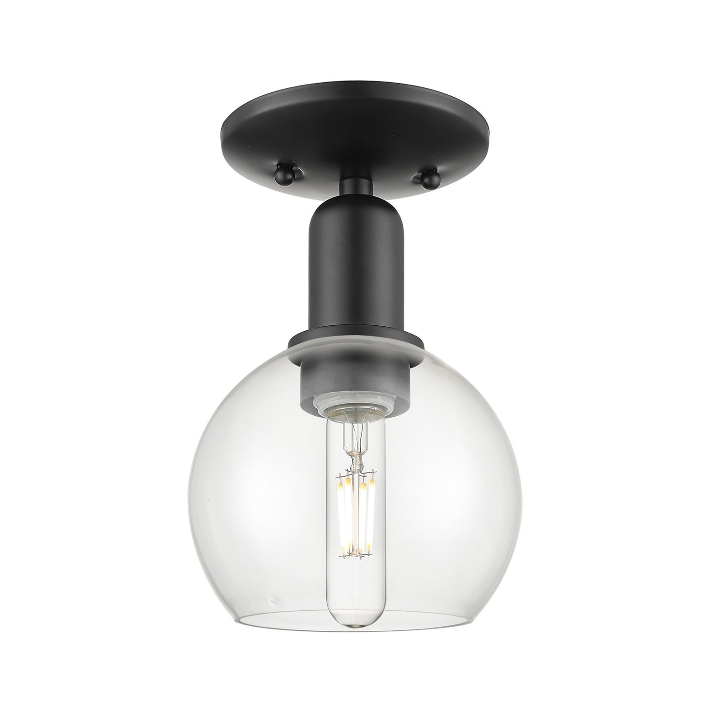 Innovations Athens 6in 1-Light Semi-Flush Mount | Industrial Matte Black Steel and Clear Glass | Entryway & Hallway | 5.88 x 9.38 | Model 716-1C-BK-G122-6