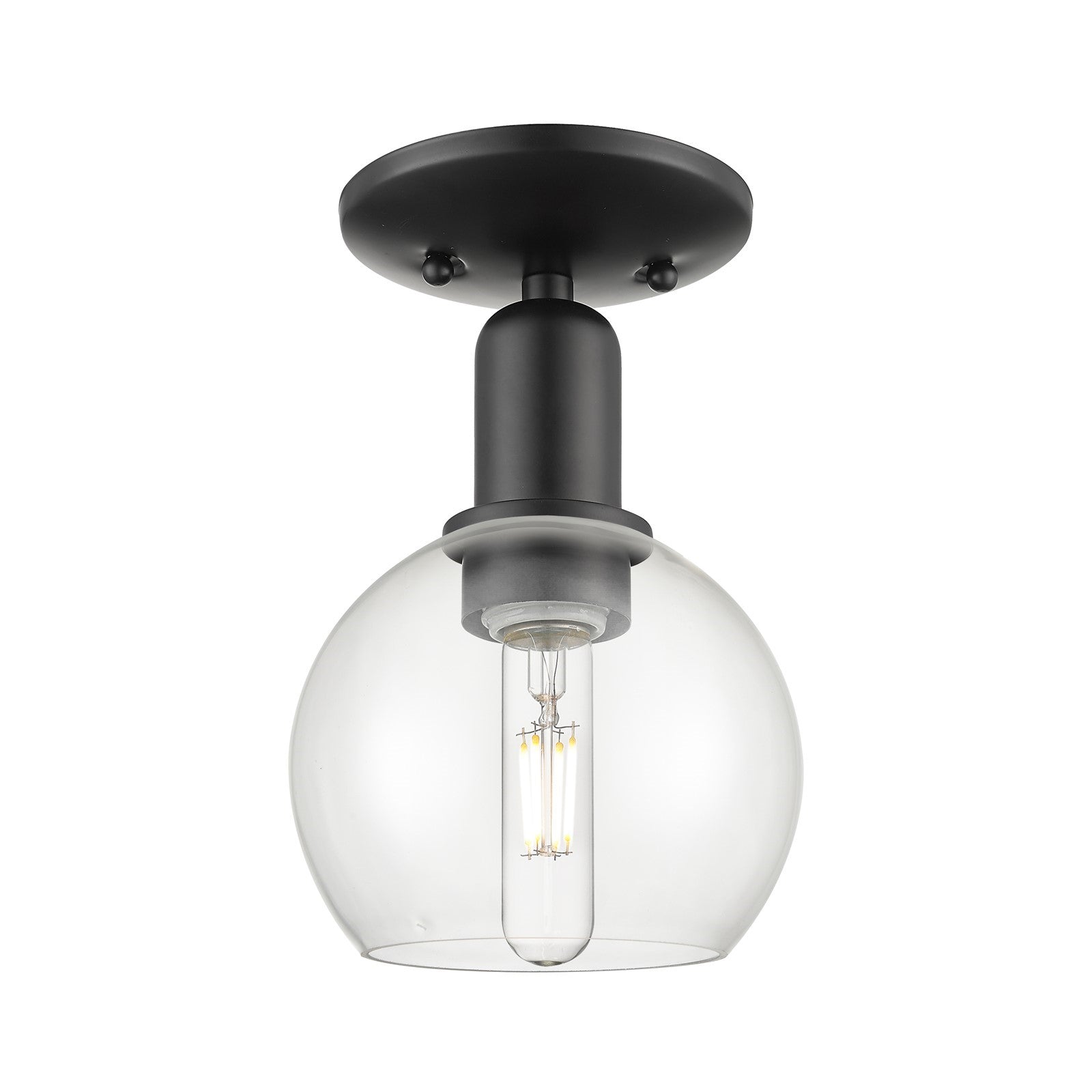 Innovations Athens 6in 1-Light Semi-Flush Mount | Industrial Matte Black Steel and Clear Glass | Entryway & Hallway | 5.88 x 9.38 | Model 716-1C-BK-G122-6
