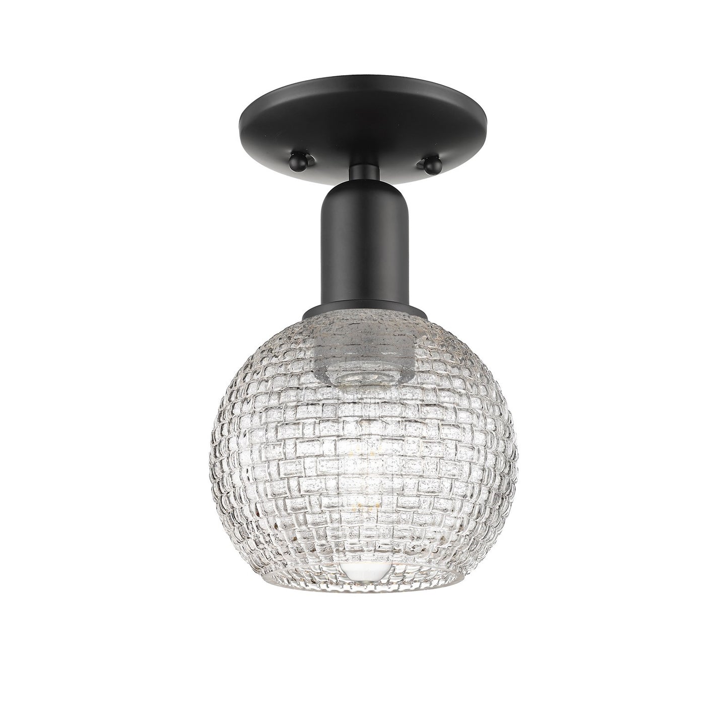 Innovations Athens 6in 1-Light Semi-Flush Mount | Industrial Matte Black Steel and Clear Basket Weave Glass | Entryway & | Model 716-1C-BK-G122C-6CL