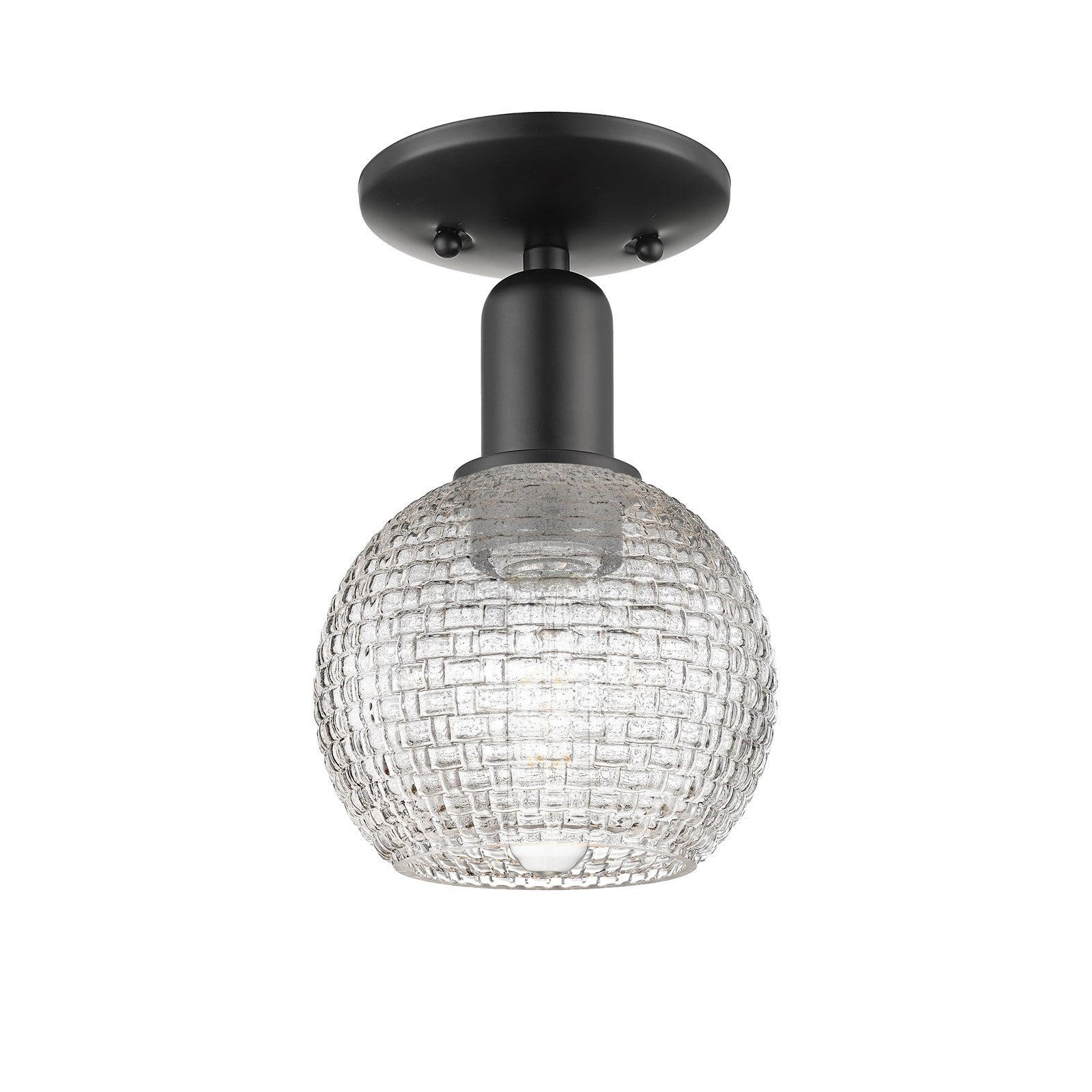 Innovations Athens 6in 1-Light Semi-Flush Mount | Industrial Matte Black Steel and Clear Basket Weave Glass | Entryway & | Model 716-1C-BK-G122C-6CL
