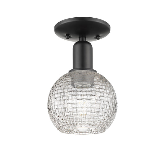 Innovations Athens 6in 1-Light Semi-Flush Mount | Industrial Matte Black Steel and Clear Basket Weave Glass | Entryway & | Model 716-1C-BK-G122C-6CL
