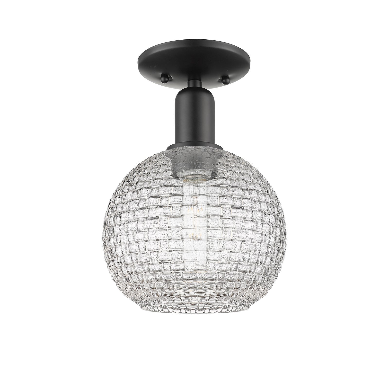 Innovations Athens 8in 1-Light Semi-Flush Mount | Industrial Matte Black Steel and Clear Basket Weave Glass | Entryway & | Model 716-1C-BK-G122C-8CL