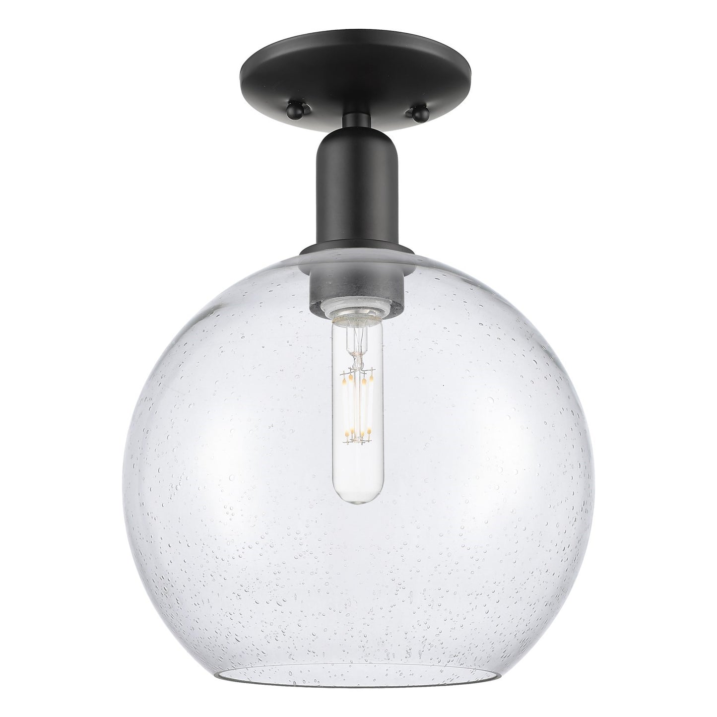 Innovations Athens 10in 1-Light Semi-Flush Mount | Industrial Matte Black Steel and Seedy Glass | Entryway & Hallway | 10 x 10 x | Model 716-1C-BK-G124-10