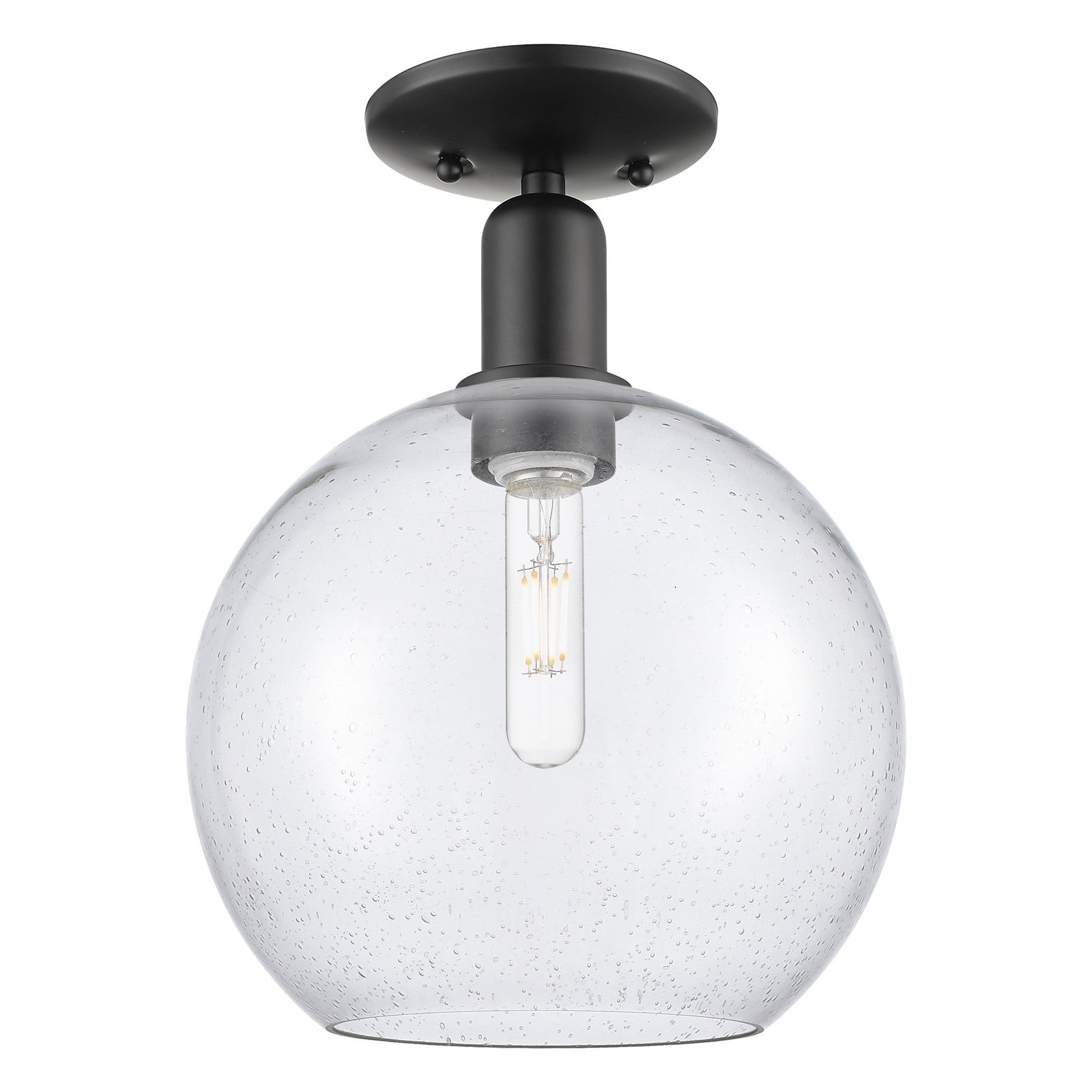 Innovations Athens 10in 1-Light Semi-Flush Mount | Industrial Matte Black Steel and Seedy Glass | Entryway & Hallway | 10 x 10 x | Model 716-1C-BK-G124-10