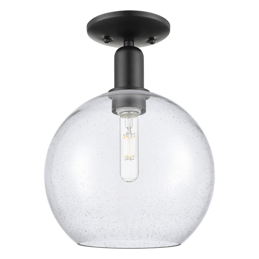 Innovations Athens 10in 1-Light Semi-Flush Mount | Industrial Matte Black Steel and Seedy Glass | Entryway & Hallway | 10 x 10 x | Model 716-1C-BK-G124-10