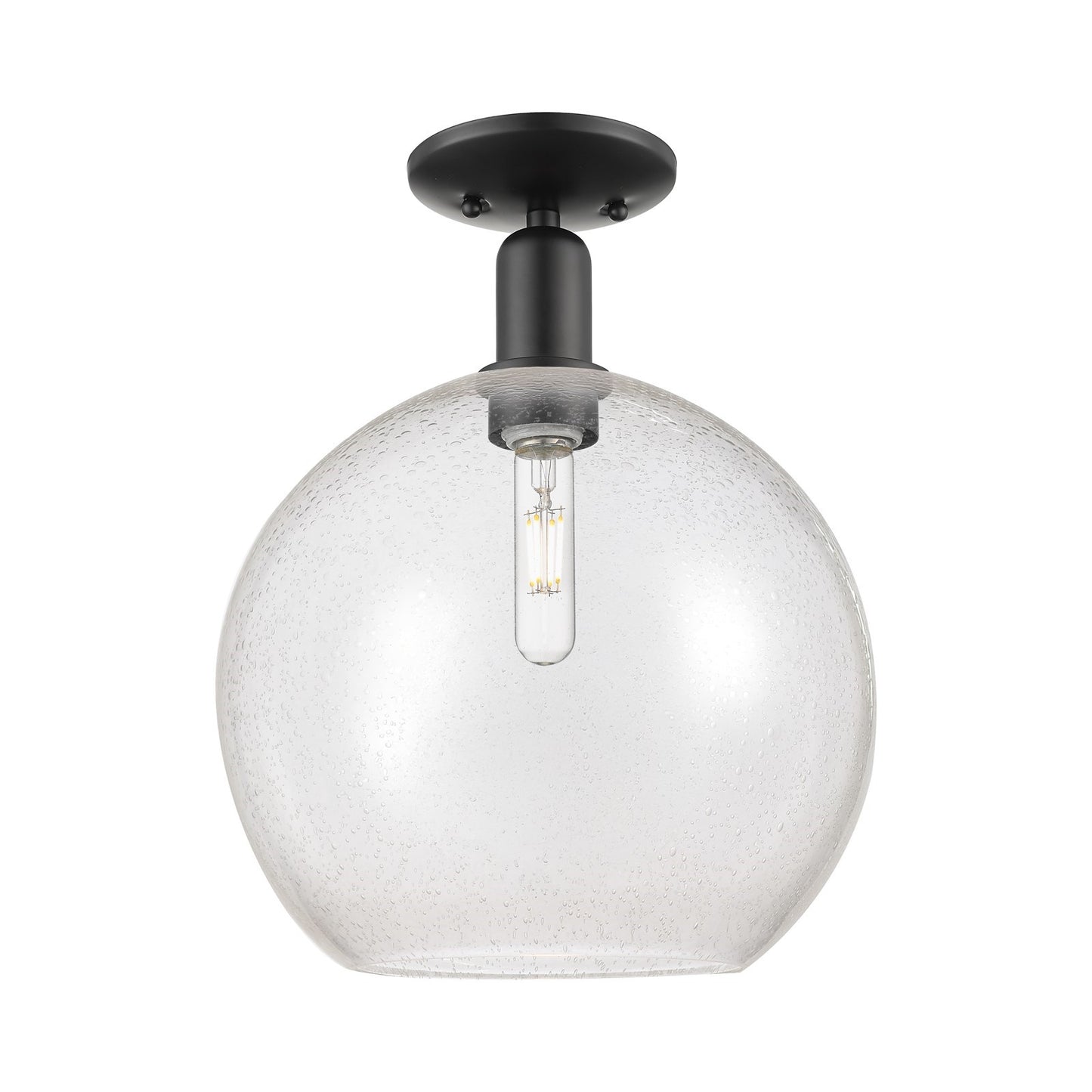 Innovations Athens 12in 1-Light Semi-Flush Mount | Industrial Matte Black Steel and Seedy Glass | Entryway & Hallway | 11.75 x | Model 716-1C-BK-G124-12