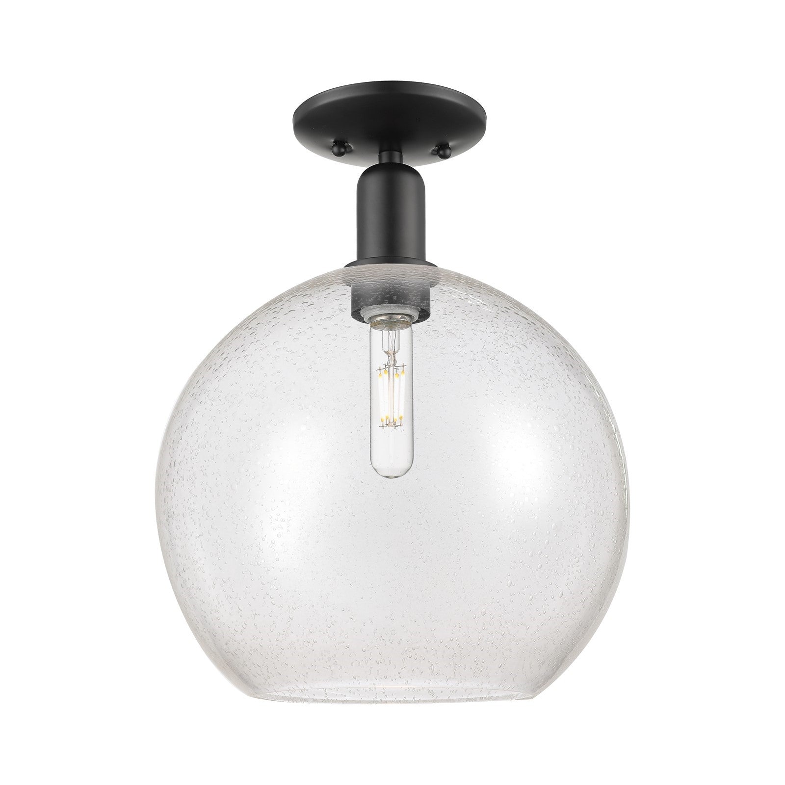Innovations Athens 12in 1-Light Semi-Flush Mount | Industrial Matte Black Steel and Seedy Glass | Entryway & Hallway | 11.75 x | Model 716-1C-BK-G124-12