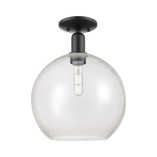 Innovations Athens 12in 1-Light Semi-Flush Mount | Industrial Matte Black Steel and Seedy Glass | Entryway & Hallway | 11.75 x | Model 716-1C-BK-G124-12