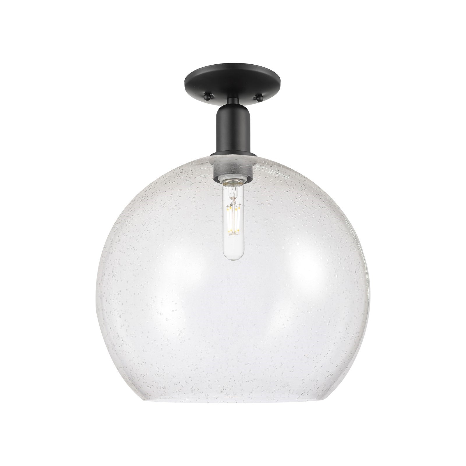 Innovations Athens 14in 1-Light Semi-Flush Mount | Industrial Matte Black Steel and Seedy Glass | Entryway & Hallway | 13.75 x | Model 716-1C-BK-G124-14