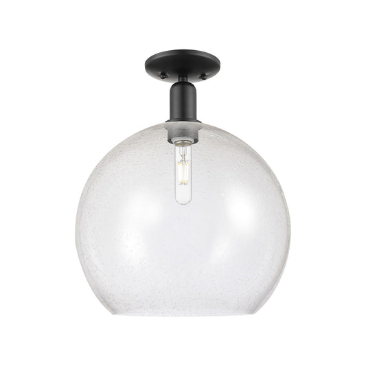 Innovations Athens 14in 1-Light Semi-Flush Mount | Industrial Matte Black Steel and Seedy Glass | Entryway & Hallway | 13.75 x | Model 716-1C-BK-G124-14