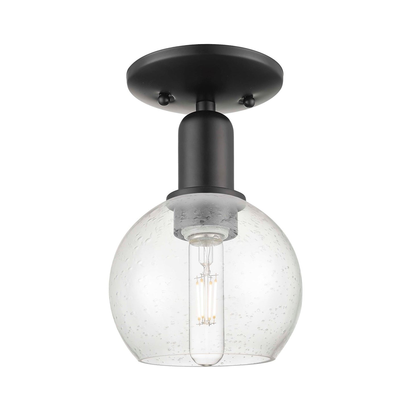 Innovations Athens 6in 1-Light Semi-Flush Mount | Industrial Matte Black Steel and Seedy Glass | Entryway & Hallway | 5.88 x 5.88 | Model 716-1C-BK-G124-6