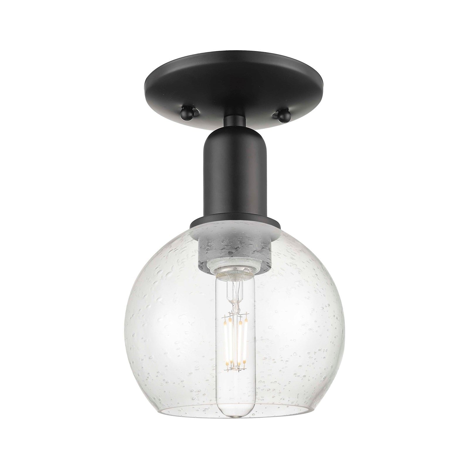 Innovations Athens 6in 1-Light Semi-Flush Mount | Industrial Matte Black Steel and Seedy Glass | Entryway & Hallway | 5.88 x 5.88 | Model 716-1C-BK-G124-6