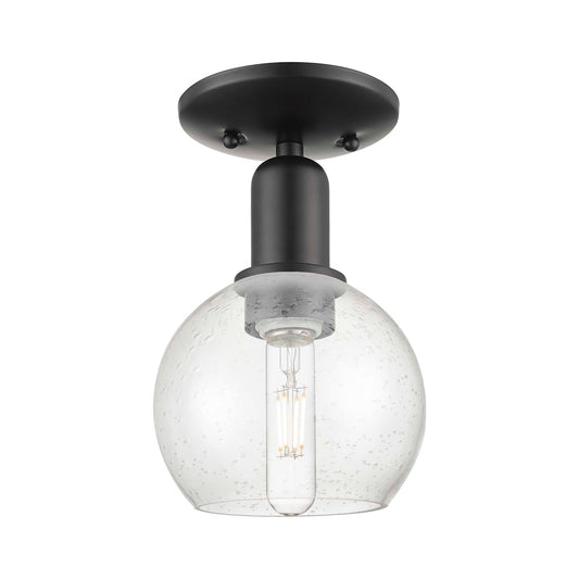 Innovations Athens 6in 1-Light Semi-Flush Mount | Industrial Matte Black Steel and Seedy Glass | Entryway & Hallway | 5.88 x 5.88 | Model 716-1C-BK-G124-6