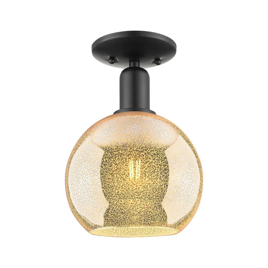 Innovations Athens 8in 1-Light Semi-Flush Mount | Industrial Matte Black Steel and Mercury Glass | Hallway & Entryway | 8 x 8 x | Model 716-1C-BK-G128-8