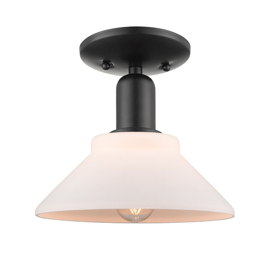 Innovations Orwell 8in 1-Light Semi-Flush Mount | Industrial Matte Black Steel and Matte White Glass | Hallway & Entryway | 8.38 x | Model 716-1C-BK-G131