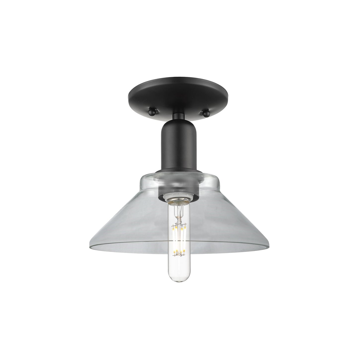 Innovations Orwell 8in 1-Light Semi-Flush Mount | Industrial Matte Black Steel and Clear Glass | Entryway & Hallway | 8.38 x 8.5 in | Model 716-1C-BK-G132