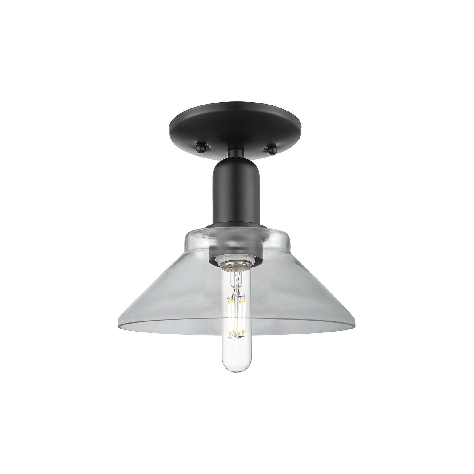 Innovations Orwell 8in 1-Light Semi-Flush Mount | Industrial Matte Black Steel and Clear Glass | Entryway & Hallway | 8.38 x 8.5 in | Model 716-1C-BK-G132
