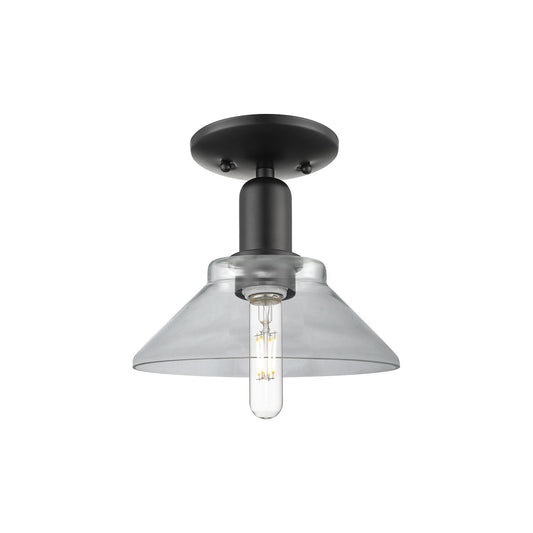 Innovations Orwell 8in 1-Light Semi-Flush Mount | Industrial Matte Black Steel and Clear Glass | Entryway & Hallway | 8.38 x 8.5 in | Model 716-1C-BK-G132