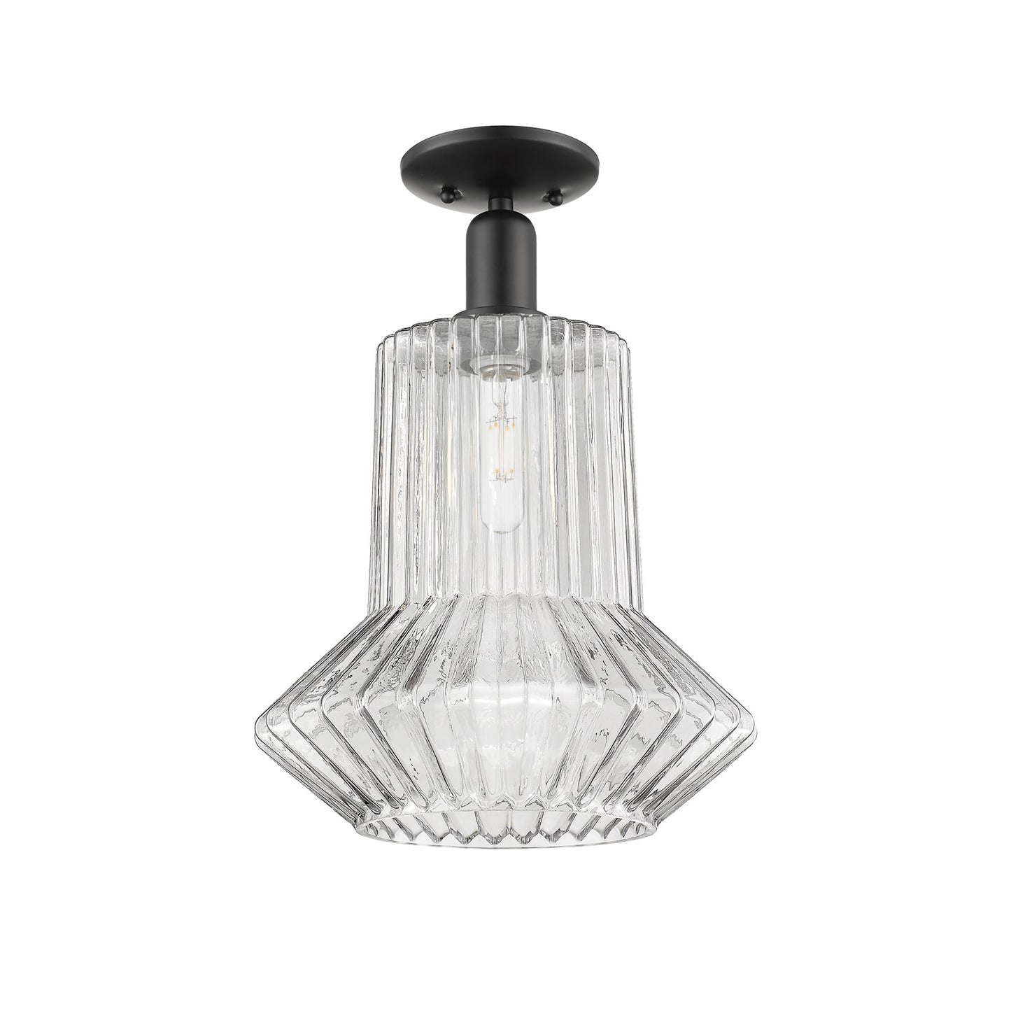 Innovations Springwater 12in 1-Light Semi-Flush Mount | Industrial Matte Black Steel and Clear Fluted Glass | Entryway & Hallway | Model 716-1C-BK-G212