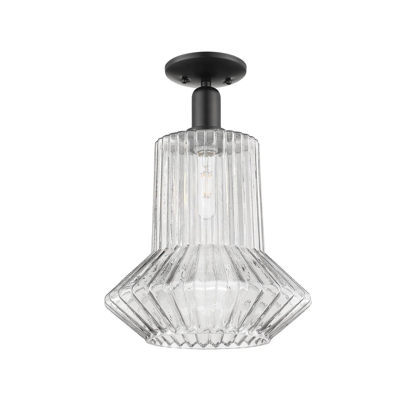 Innovations Springwater 12in 1-Light Semi-Flush Mount | Industrial Matte Black Steel and Clear Fluted Glass | Entryway & Hallway | Model 716-1C-BK-G212