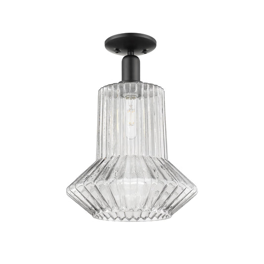 Innovations Springwater 12in 1-Light Semi-Flush Mount | Industrial Matte Black Steel and Clear Fluted Glass | Entryway & Hallway | Model 716-1C-BK-G212