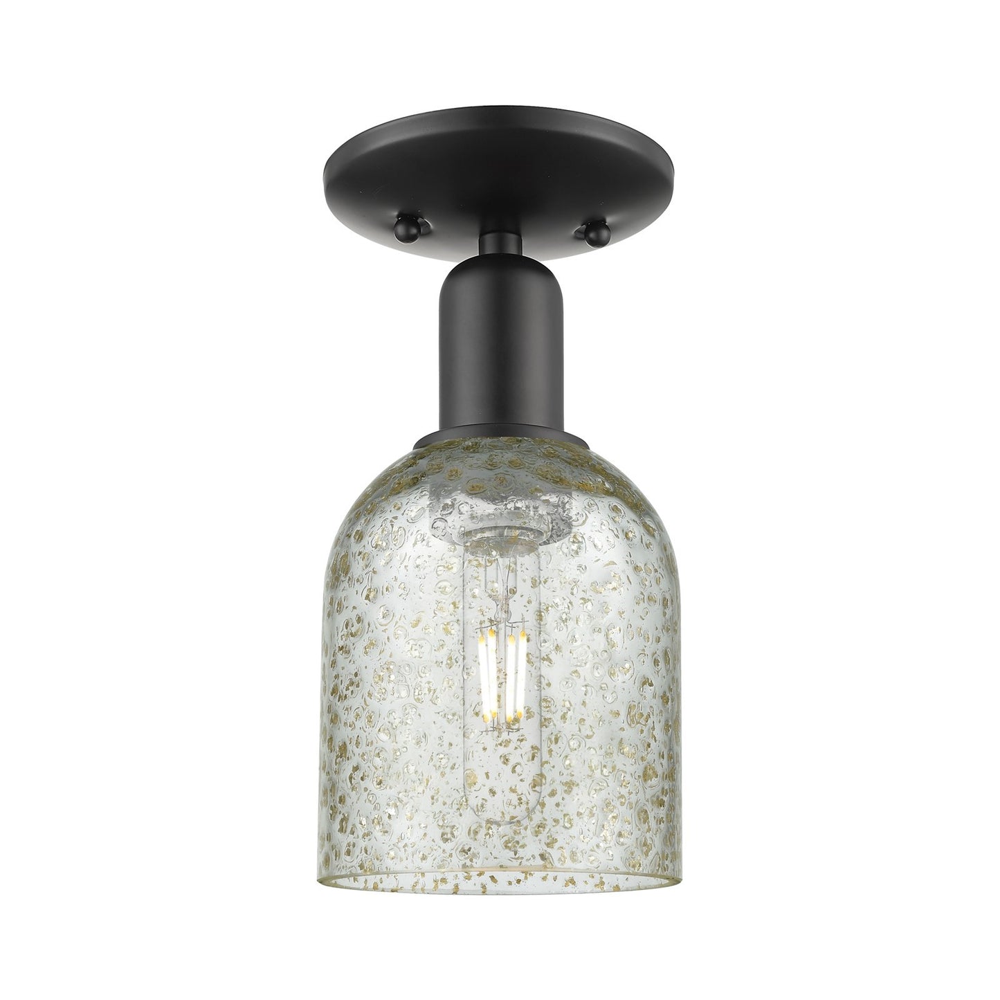 Innovations Caledonia 5in 1-Light Semi-Flush Mount | Industrial Matte Black Steel and Mica Glass | Entryway & Hallway | 5 x 10.5 in | Model 716-1C-BK-G259