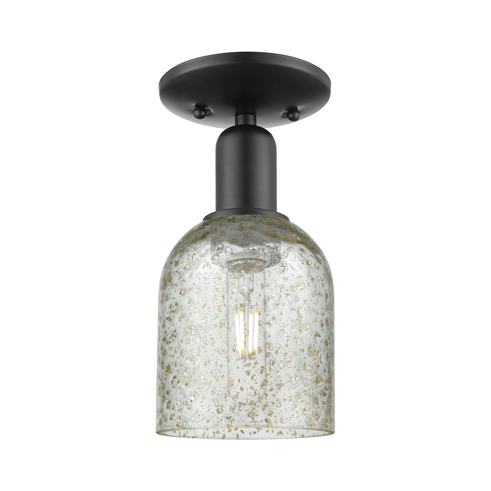 Innovations Caledonia 5in 1-Light Semi-Flush Mount | Industrial Matte Black Steel and Mica Glass | Entryway & Hallway | 5 x 10.5 in | Model 716-1C-BK-G259