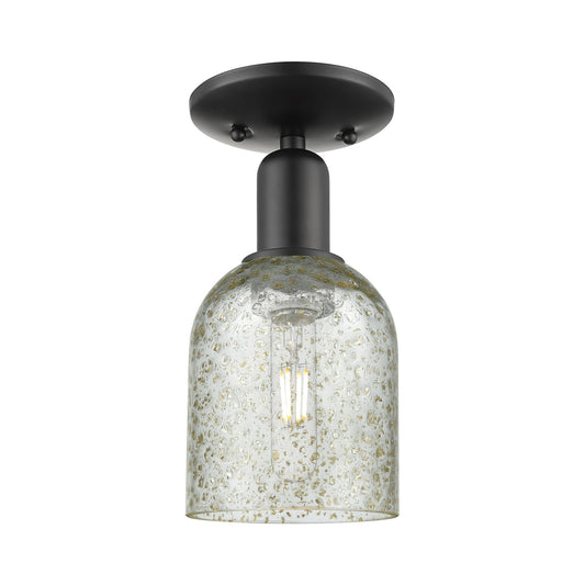 Innovations Caledonia 5in 1-Light Semi-Flush Mount | Industrial Matte Black Steel and Mica Glass | Entryway & Hallway | 5 x 10.5 in | Model 716-1C-BK-G259